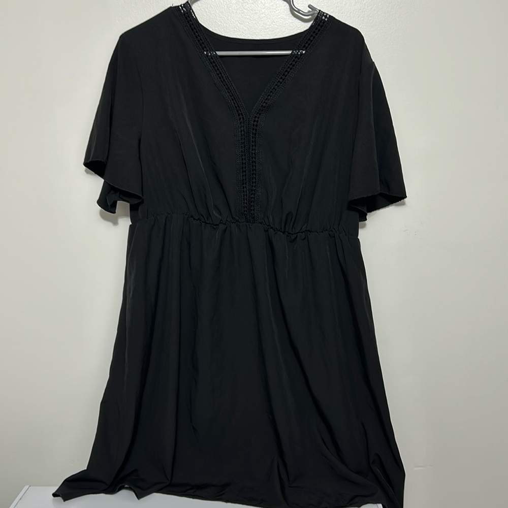 Over the Knee Black Dress with Lace cutout detailing
